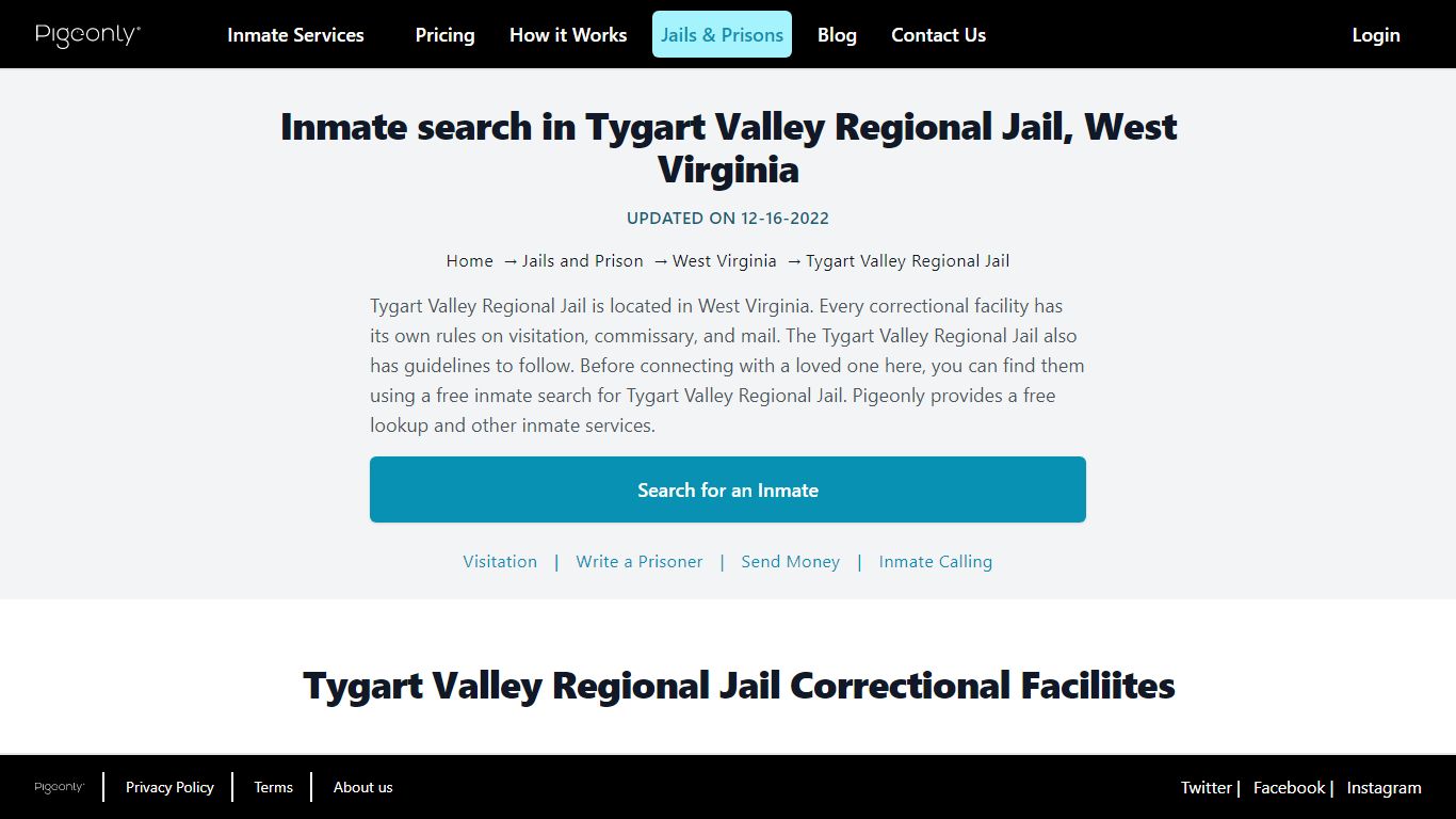 Inmate search in Tygart Valley Regional Jail, West Virginia